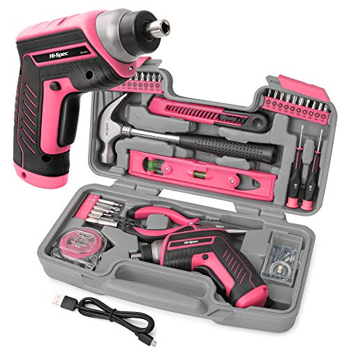 Hi-Spec 35-teiliges Pink-Rosa Heimwerker-Werkzeugset mit wiederaufladbarem...